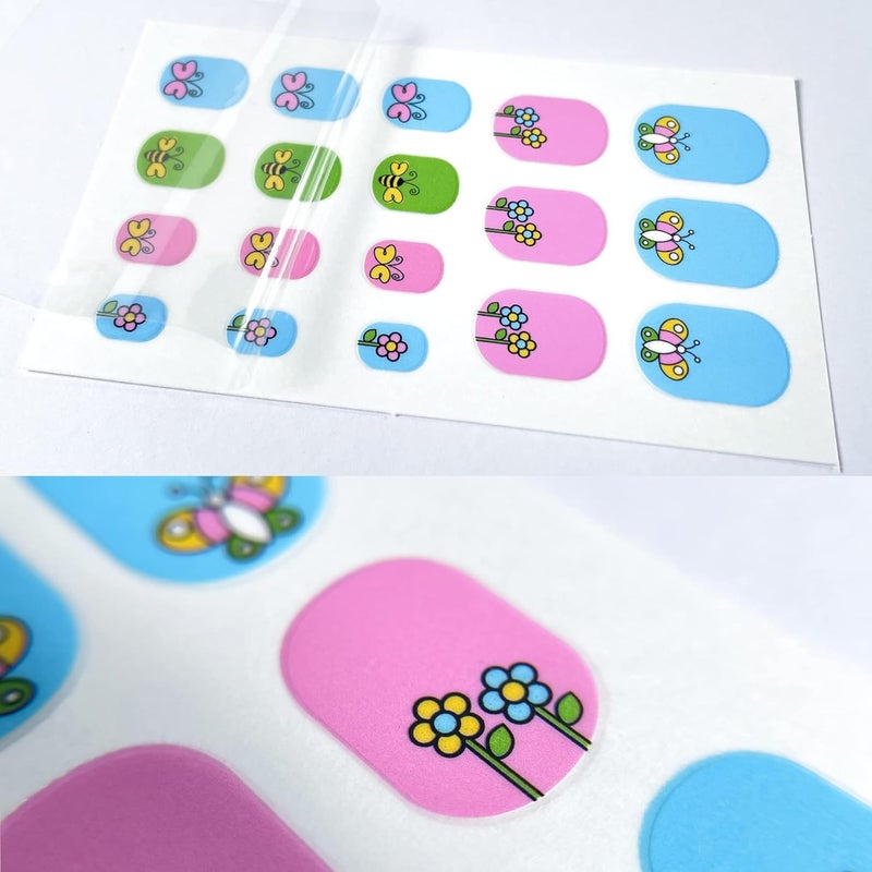 IHUKEIT Kids Nail Stickers Full Nail Wraps Self Adhesive Nail Polish Strips for Kids Girls Nail Art Decoration Fun Including Flowers Butterflies Cows Recommend for Age 8 and Older (Pack of 10) - Image 4